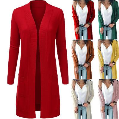 China 2022 New Anti-Wrinkle Design OEM Winter Maxi Ladies Knit Cotton Open Cardigans Sweater Buttons Long Sleeve Knitted Cardigan For Women for sale