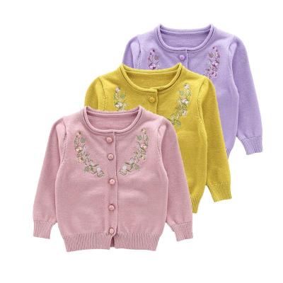 China Latest Anti-wrinkle Embroidery Design Cotton Chunky Jacquard Toddler V-Neck Cardigan Kids Baby Girls Sweaters 100% Knitted Latest for sale