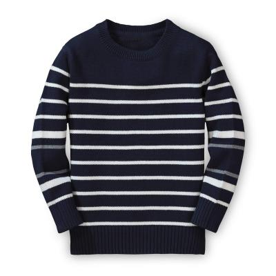 China Anti-Wrinkle Crew Neck Custom Striped Cotton Long Sleeve Kids Pullover Knit Sweaters for sale