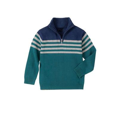 China Anti-wrinkle Colorblock Stripe Little Boys Kids Casual Half Zipper Pullover Knit Sweaters for sale