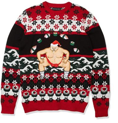 China 2021 high quality men's sumo custom made OEM fashion Anti-wrinkle Santa Ugly Christmas Sweater dropshipping for sale