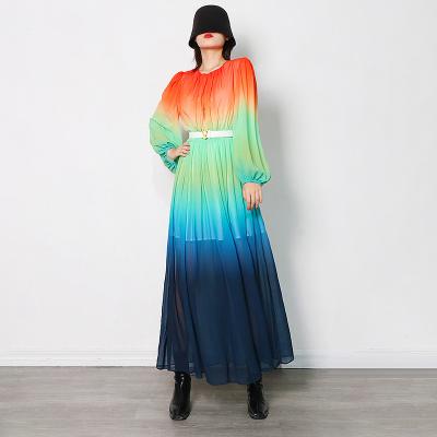 China Spring Summer Vacation Anti-Static Tie Dyed Chiffon Candy Color Long Sleeves Women Casual Dresses for sale