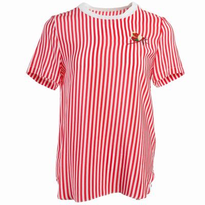 China Anti-wrinkle MC9-B145 factory direct sales red and white ladies craft embroidery striped T-shirt for sale