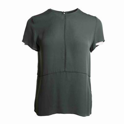 China Anti-Wrinkle 100% Silk T-shirt Dark Green Business Design Fashion Stitching Half-Wrapped T-shirt for sale