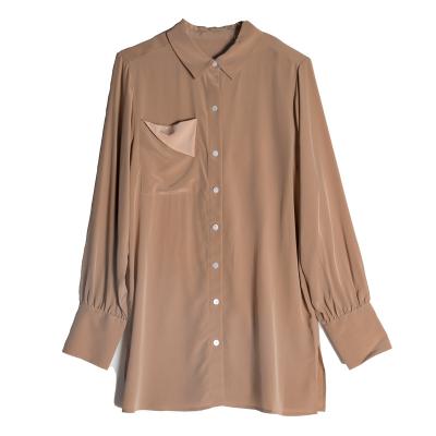 China 2021 Autumn Women's Anti-pilling Blouses Solid Color Formal Shirt Luxury Heavy Chiffon Silk Blouse Hot Sale Factory Direct True for sale