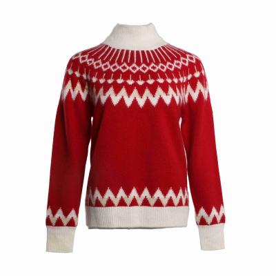 China Autumn/Winter 100% Cashmere Turtle Neck Patchwork Coffee Red Ivory Jumper Women Sweaters Anti-wrinkle for sale