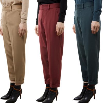 China Anti-Wrinkle Wholesale Khaki Ankle Length Winter Solid Color Office Lady Business Formal Women Skinny Fit Pants for sale