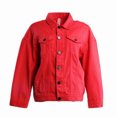 China Best Hot Selling Breathable Sale 2021 Falls/Winter Ladies Jacket Classic Collar Red Denim Jacket for sale