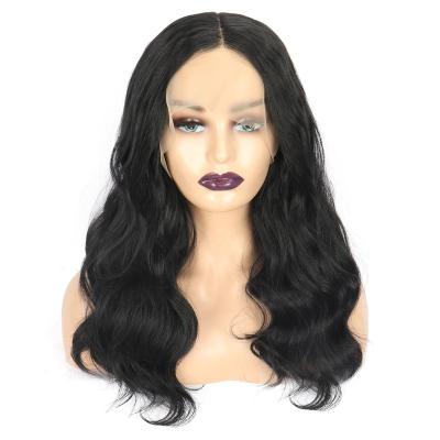 China Wholesale Body Wave Synthetic New Lace Front Wig Middle Part Wig With Baby Hair Cheap Synthetic Body Wave Curly Black Color Wigs for sale