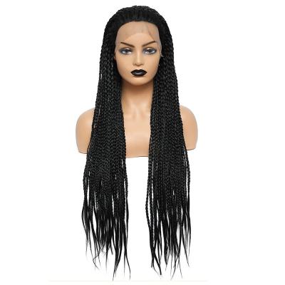 China Fashion Long Reusable Black Lace Front Braided Wigs Sell Handmade Butterfly Locs Braided Wigs Box Braiding Synthetic Lace Hair Wig for sale