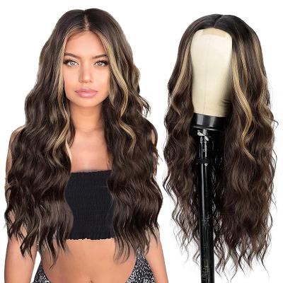 China Wholesale Synthetic Body Wave Hair Wigs For Color Women Fiber Long Wave U Part Synthetic Curly Lace Wig for sale