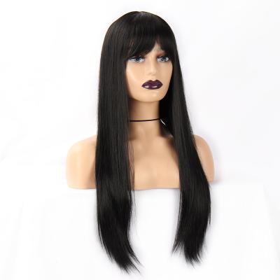 China Wholesale Silky Straight Wave 26 Inches For Women Color Cheap Silky Straight Wave Black Synthetic With Bangs Wig for sale