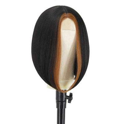 China Factory Wholesale Silky Straight Wave Female Bob Short Highlights Brown Cheap Synthetic Hair Wig Women's Artificial Hair Wig for sale