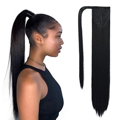 China V-Tip Hair Stain 22Inch Silky Straight Wavy Synthetic Ponytail Hair Extension, Factory Wholesale Ponytail Hair for sale