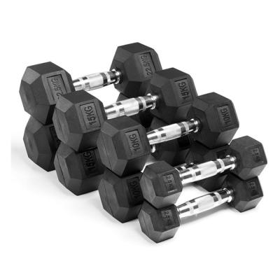 China Full Durable Rubber Hexagon Dumbbell Weights Hex Dumbbell for sale