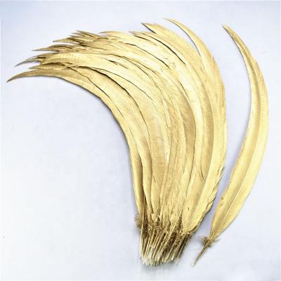 China Pheasant Feather 70-75cm Painted Yellow Gold Feathers Silver Pheasant Tail Feather For Samba Costume Carnival Decoration for sale