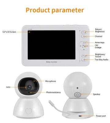 China PAN-TILT 1080P 5 Inch Video Baby Monitor Night Vision Wireless Infrared Wireless Video Camera Two Way Audio Baby Monitor for sale