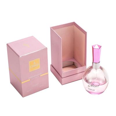 China Handmade Elegance Women Pink Lid And Glass Base Classic Perfume Bottle With Box Package OEM for sale