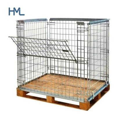 China Galvanized Collapsible Collapsible Stackable Storage Wire Mesh Steel Metal Cage Pallet for sale