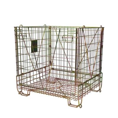 China Collapsible Zinc Galvanizing Euro Metal Storage Pet Preform Steel Collapsible Wire Mesh Stacking Cage for sale