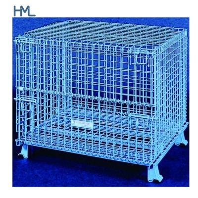 China Custom Warehouse Hot Dip Galvanized Collapsible Steel Warehouse Storage Metal Wire Mesh Cages With Lid for sale