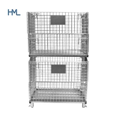 China Heavy Duty Durable Metal Industrial Galvanized Steel Folding Mesh Storage Stackable Container for sale