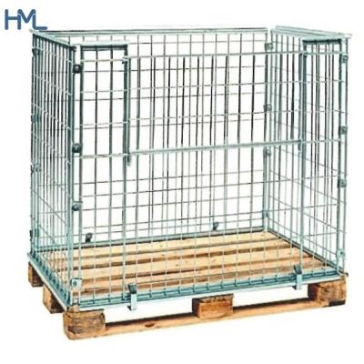 China Industrial Euro Galvanized Foldable Warehouse Rigid Wire Mesh Pallet Box for sale