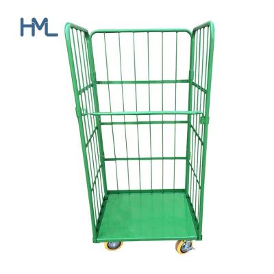 China Galvanized Mild Steel Porcelain Metallic High Quality Metal Storage 3 Sided Logistics Folding Pallet Roll Container for sale