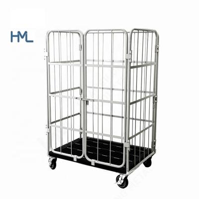 China Heavy Duty Metal Post Office Customized Mobile Roll Cage Carts With Securing Straps For Rolling Container for sale