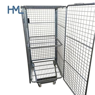 China Logistics Folding Sides Q235 4 500kg Capacity Transport Roll Container Mild Steel Wire Mesh Storage for sale