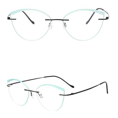 China New design cateye rimless or TR90 PP2046T titanium rimless optical frames with TR90 rim for sale