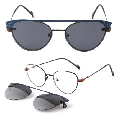 China Clip On Glass Cat Eye Double Bridge Magnetic Detachable Sunglasses DC3049 for sale