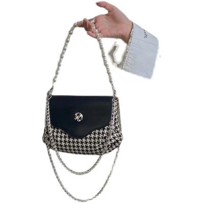 China Lady Houndstooth Korean Pearls Beaded Handbag Fashionable Canvas Autumn&Winter Luxury Cross - Body Bag Candle Chic Women Shoulder Bag for sale