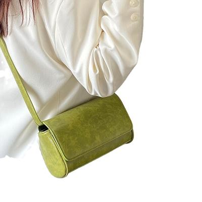 China Fashion Korean Chic Oil Wax Preppy Cross Slotted Leather Green Flap - Body Bag for sale