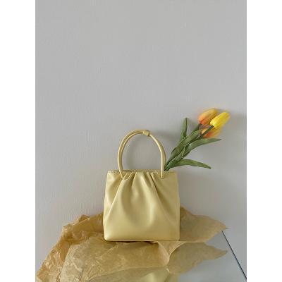 China Korean Soft Yellow Color Fashion Candy Small Square Ruched Bag for sale