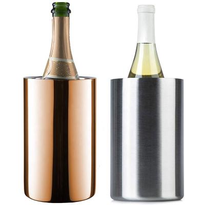 China Custom Logo Stocked & Packaging Double Walled Insulated Stainless Steel Wine Cooler & Champagne Ice Bucket for sale