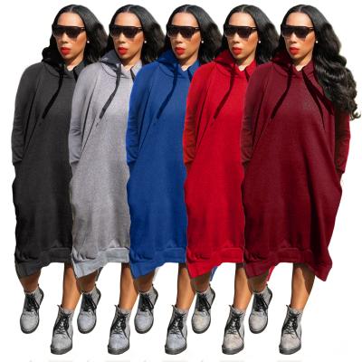 China Autumn Winter New Arrival Women Breathable Clothes Solid Color Long Sleeve Casual Dress Plus Size Sweater Women Hoodie Dress for sale