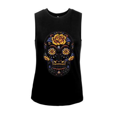 China Latest Big Discount QUICK DRY Stretch Skull Flower Print Women Tops Comfortable Sleeveless Ladies Woman Summer Casual Tees Beach Tops for sale