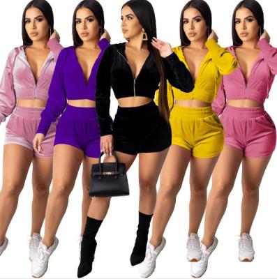 China Wholesale Price Casual Women Clothes Long Sleeve Zipper Hoodie Coat Short Pants Sets Casual Women Two Piece Set for sale