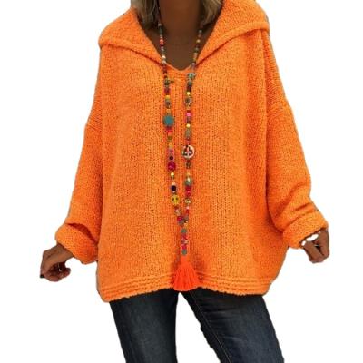 China Breathable Warm Style Casual Solid Color Loose Knitted Lady For Women Clothes Long Sleeve Lingerie Top Hooded Sweater Pullover Sweater for sale