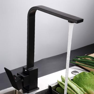 China High End 304 Stainless Steel Square Kitchen Faucet Long Waterfall Metered Kitchen Faucet Black Wash Faucet for sale