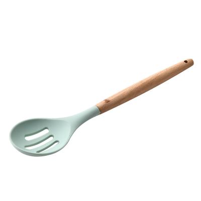 China Custom Spoons Wooden Handle Dustproof Heat Resistant Non Stick Silicone Solid Cooking Tools for sale