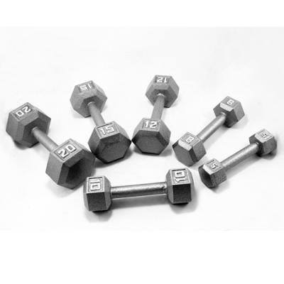 China Gray Fixed Dumbbell Barbell Wholesale Weightlifting Cast Iron Hex Dumbbell for sale