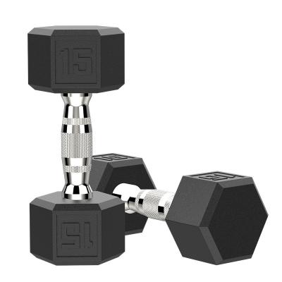 China Durable PROIRON Factory Wholesales Large Diameter 15LB Hexagon Thick Handle Bar Odorless Rubber Eco-friendly Dumbbell for sale