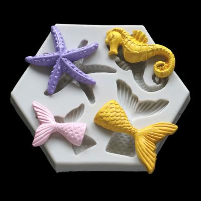 China Viable Creative DIY 3D Starfish Silicone Fondant Cake Mold Chocolate Fishtail Ocean Seashell Mold for Making Candy Chocolate for sale