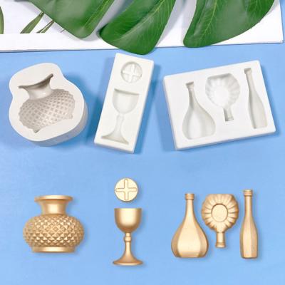 China NEW Viable Wine Bottle Glass Silicone Mold Chocolate Baking Tool Cake Decorating Simulation Bottle Jar Fondant Mold For DIY Baking for sale