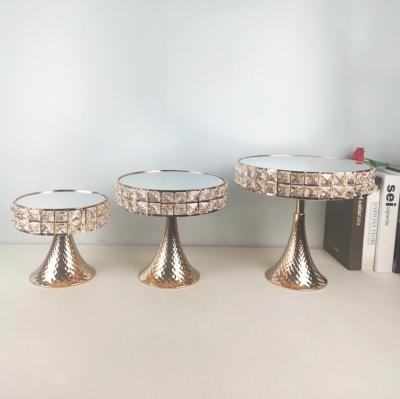 China Viable European-style gold crystal cake stand wedding decoration metal mirror dessert table party baking decoration for sale