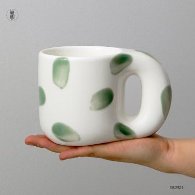 China Wall Viable Nordic Cute Spotted Double Cup Fat Mug Ceramic Hand Painted Coffee Mug for sale