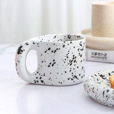 China Viable Porcelain Ceramic Mug Cup And Saucer Large Coffee Ears Hand Hold Pattern Splash Ink Cup Coffee Mug Set Wholesale for sale