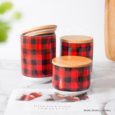 China Sustainable Custom Porcelain Airtight Canister With Bamboo Lid Storage Ceramic Jar For Tea Coffee Bean for sale